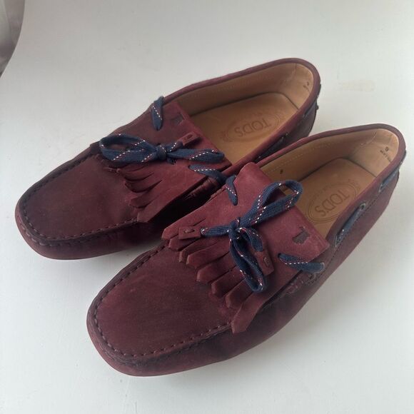 TOD'S Burgundy Leather Driving Loafers Shoes Made in Italy Men Size 9 US - Picture 7 of 15